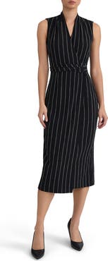 KASPER Pinstripe Sleeveless Midi Wrap Dress