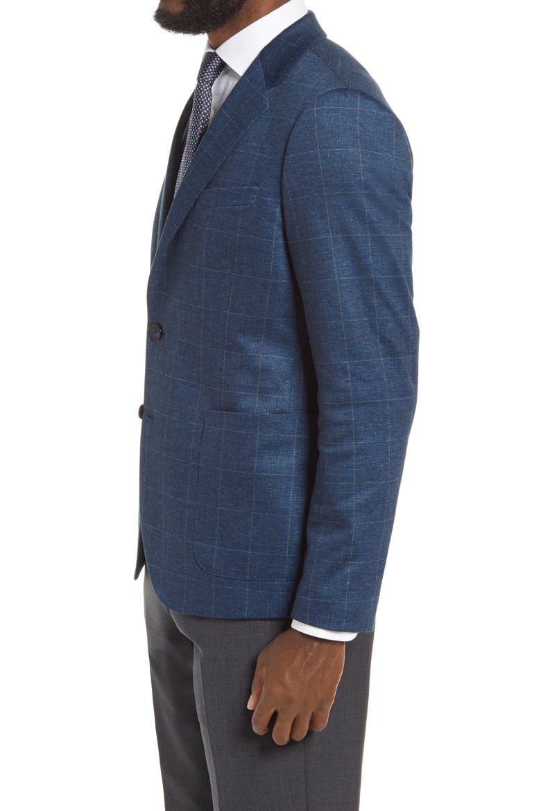 Trim Fit Plaid Stretch Knit Sport Coat, Alternate, color, BLACK BLUE GLEN PLAID PRINT