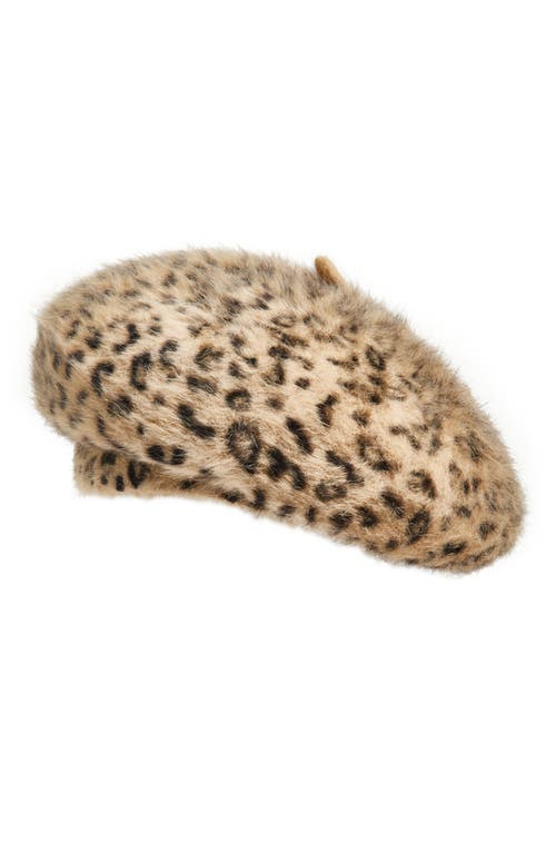 Cara Kids' Leopard Print Faux Fur Beret 