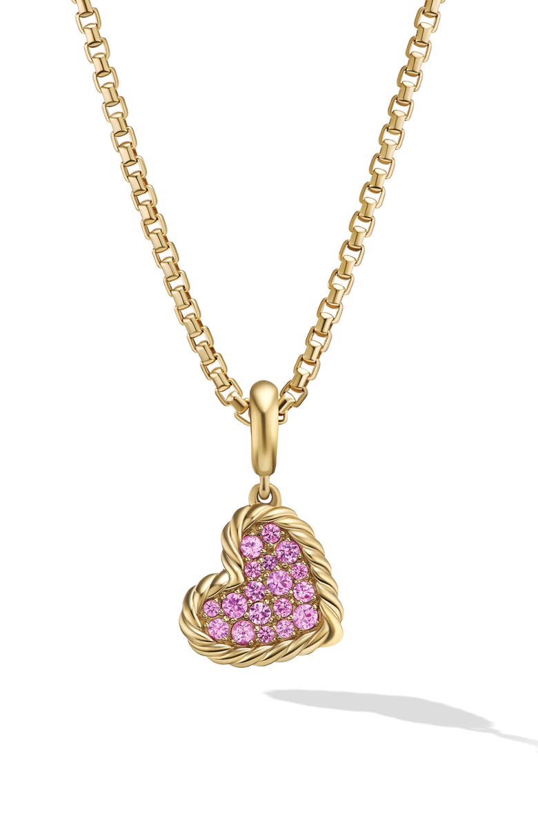 David Yurman Pavé Sapphire Heart Amulet in 18K Yellow Gold, Main, color,