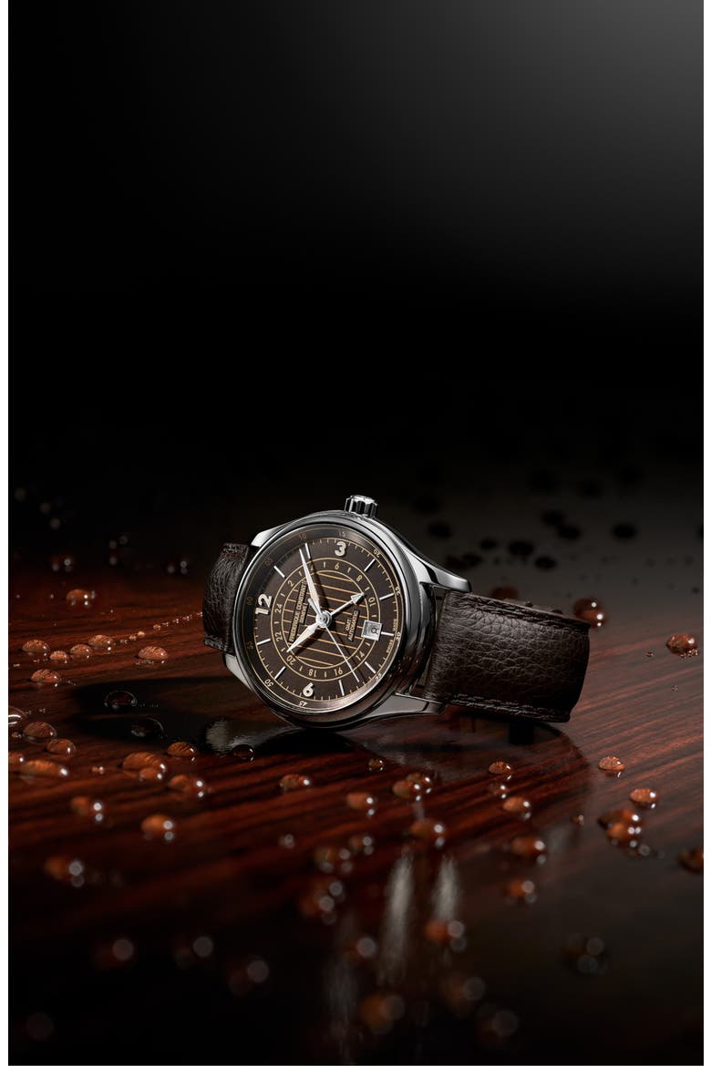 Runabout GMT Automatic Leather Strap Watch, 42mm, Alternate, color, SILVER-TONE