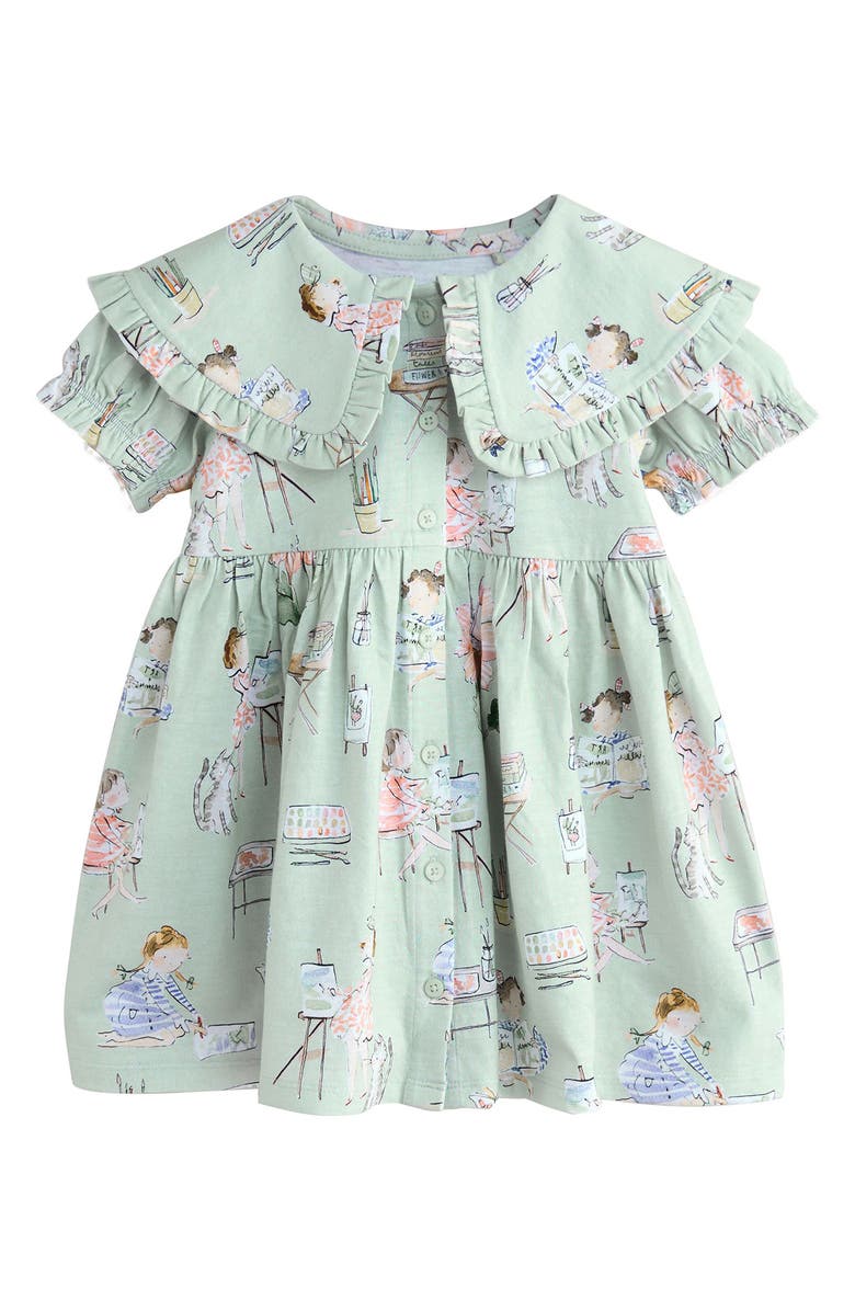 NEXT Kids' Ruffle Cotton Jersey Party Dress, Main, color, Green