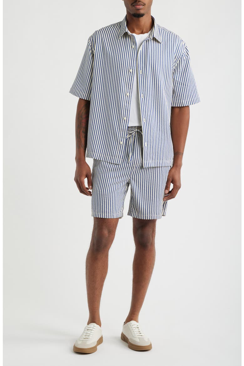Stripe Short Sleeve Seersucker Button-Up Shirt, Alternate, color, BLUE HEADER STRIPE