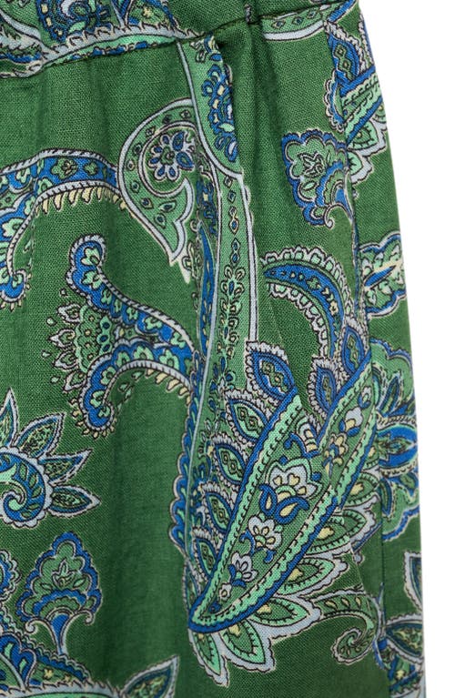 Shop Mango Paisley Linen Blend Drawstring Pants In Green
