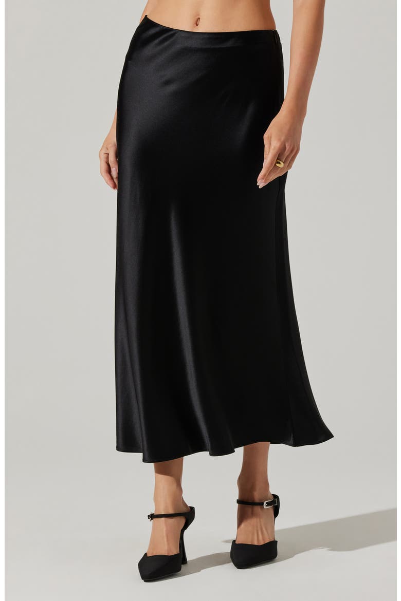 Windey Satin Midi Skirt, Alternate, color, BLACK