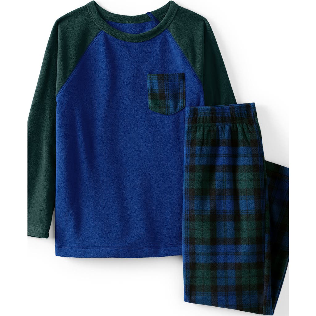 Lands' End Kids Long Sleeve Pocket Fleece Pajama Set In Blue