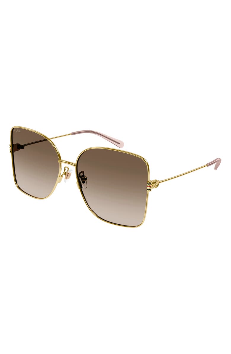 Gucci 62mm Oversized Square Sunglasses, Alternate, color, Gold