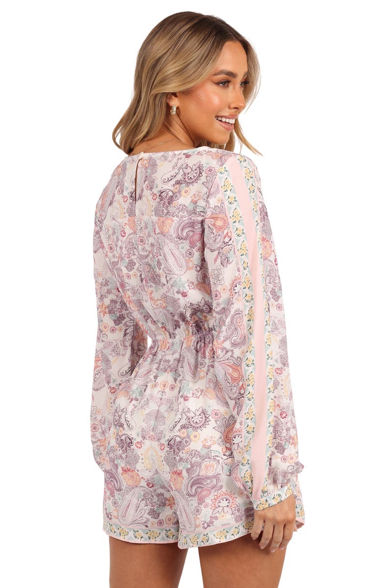 Petal & Pup Positano Side Tie Long Sleeve Linen Blend Romper, Alternate, color, 