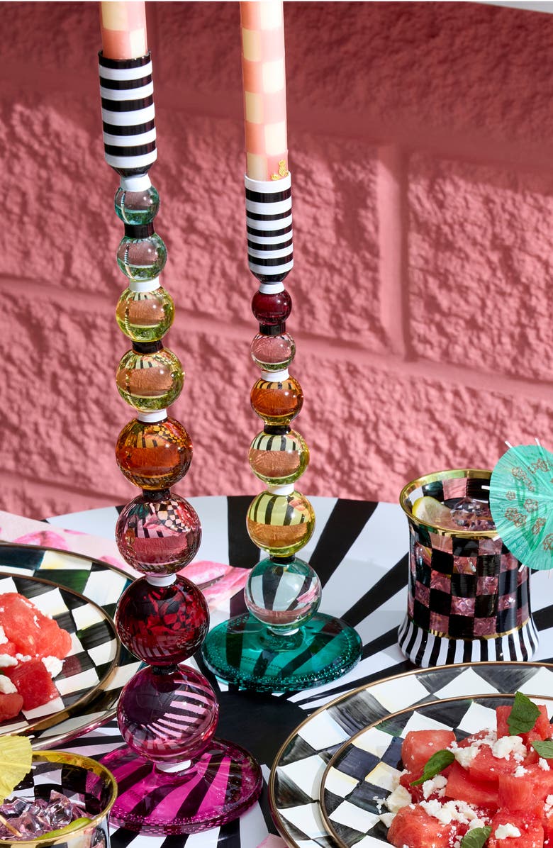 MACKENZIE CHILDS Fairy Tale Glass Candleholder, Alternate, color, Blue/ Black Multi