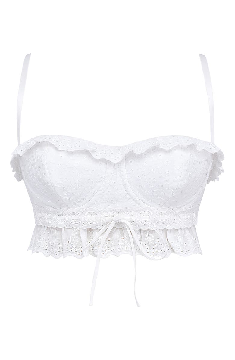 HOUSE OF CB Federica Ruffle Embroidered Underwire Crop Top, Alternate, color, White