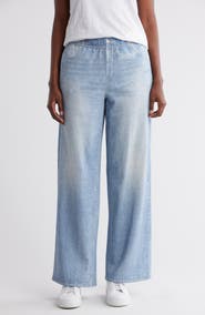 ECRU Mirage Denim Printed French Terry Wide Leg Pants