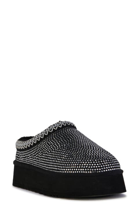 Women Genuine Leather Weave Platform Slippers