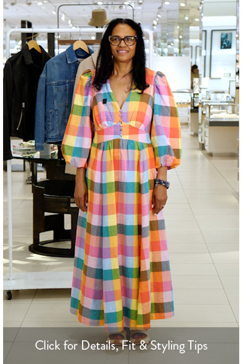 boden lola blouson maxi dress Lola Blouson Maxi Dress - Rainbow Multigingham