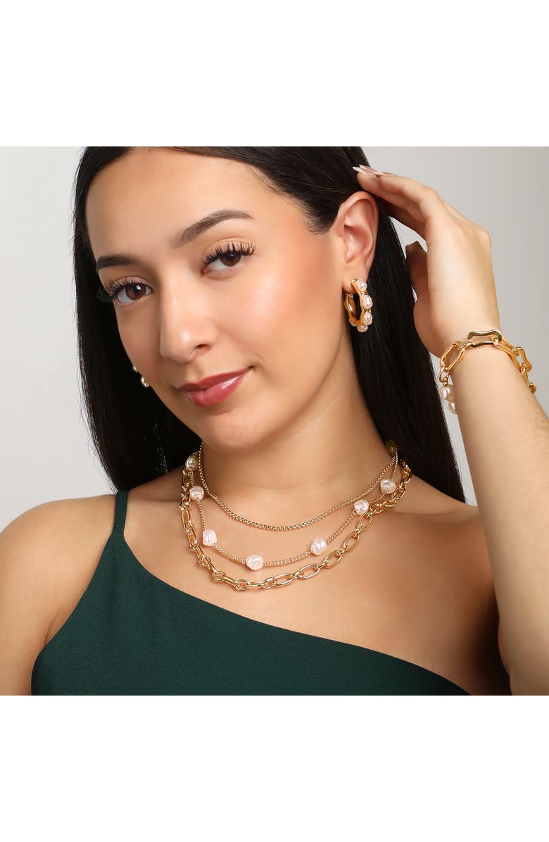 BCBG Pearl Hoop Earrings, Alternate, color, Gold