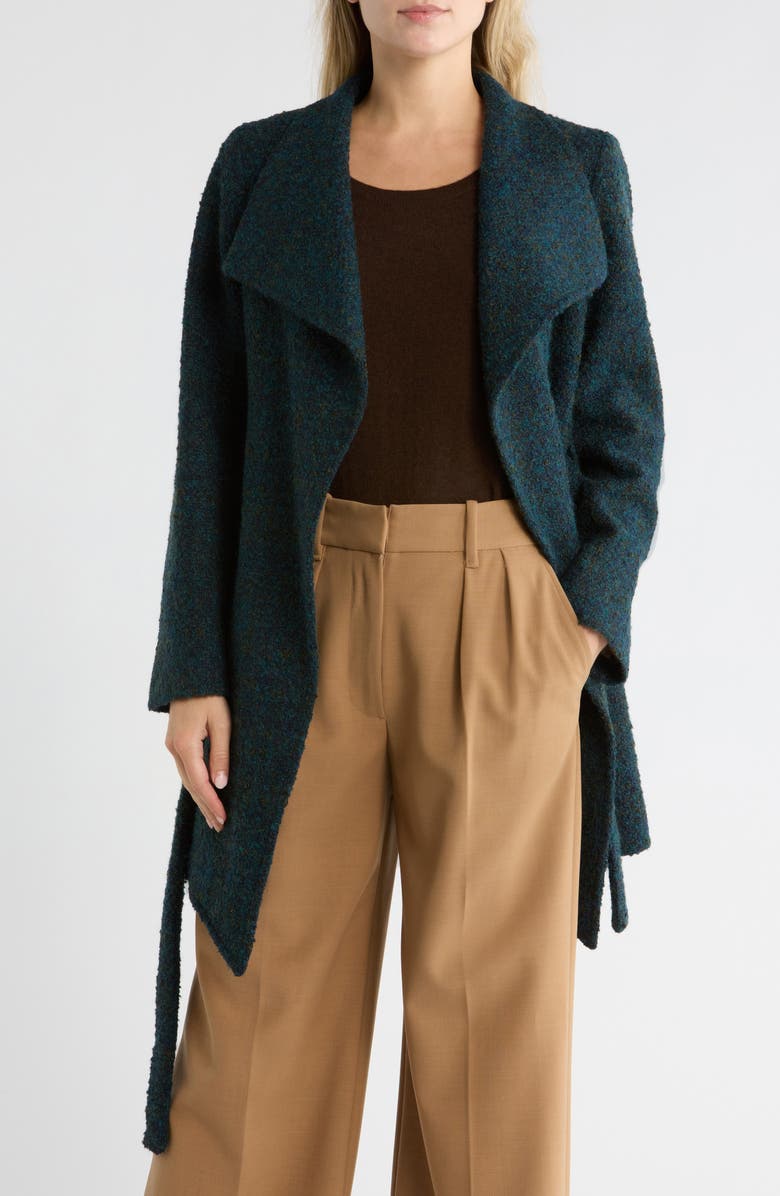 Fleurette Bouclé Wrap Coat, Alternate, color, Blue Sage