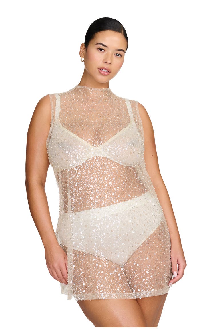 The Mock Neck Mini Dress- Sequin, Main, color, PEARL