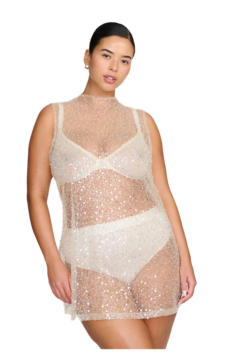 CUUP The Mock Neck Mini Dress- Sequin, Main, color, Pearl