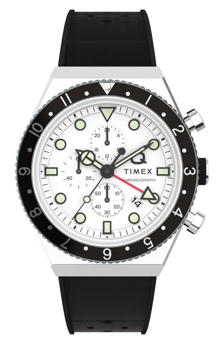 Timex<sup>®</sup> Q Chronograph Leather Strap Watch, 40mm, Main, color, 