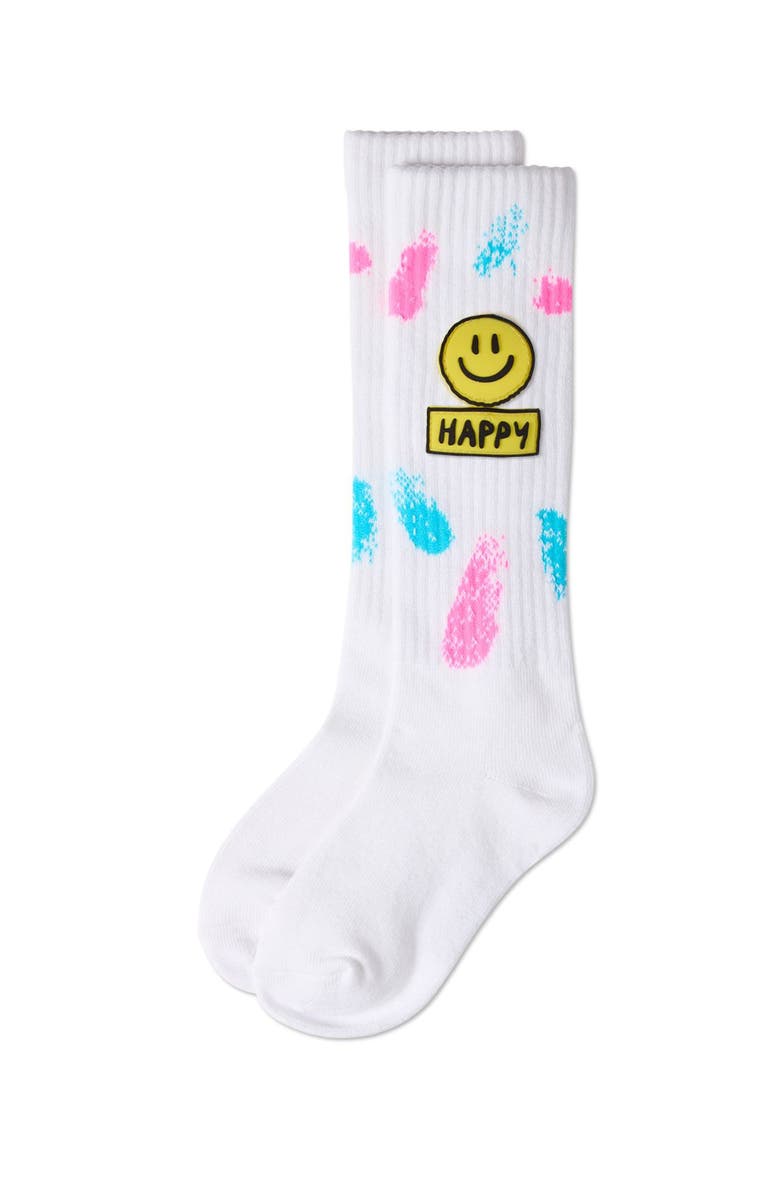 MeMoi Happy Face High Sock with Splatter Graphics, Alternate, color, Neon Blue