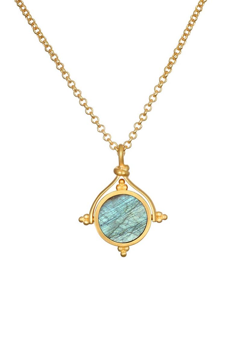 Path of Awakening Labradorite Lotus Spinner Necklace, Alternate, color, Gold