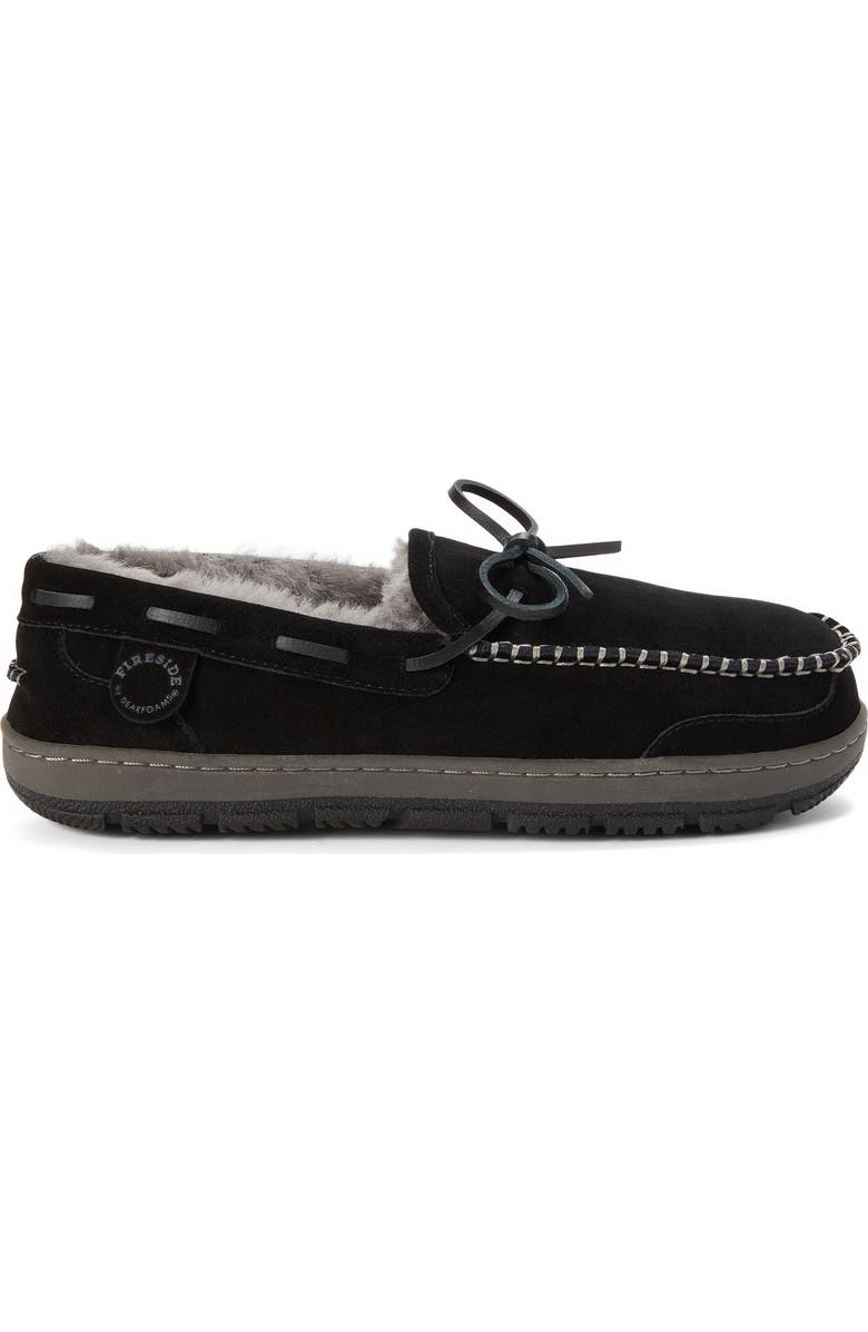 DEARFOAMS Fireside Forster Genuine Shearling Moccasin, Alternate, color, Black