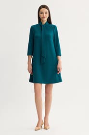 Ming Wang Stretch Deco Crepe Tie Neck Tent Dress
