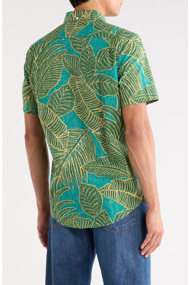 Forest Foliage Short Sleeve Cotton Blend Button-Down Shirt, Alternate, color, GREEN SEA