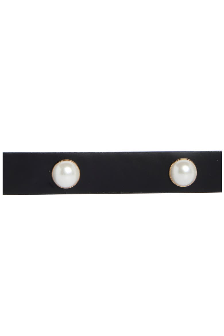 faux-pearl stud leather belt, Alternate, color, BLACK