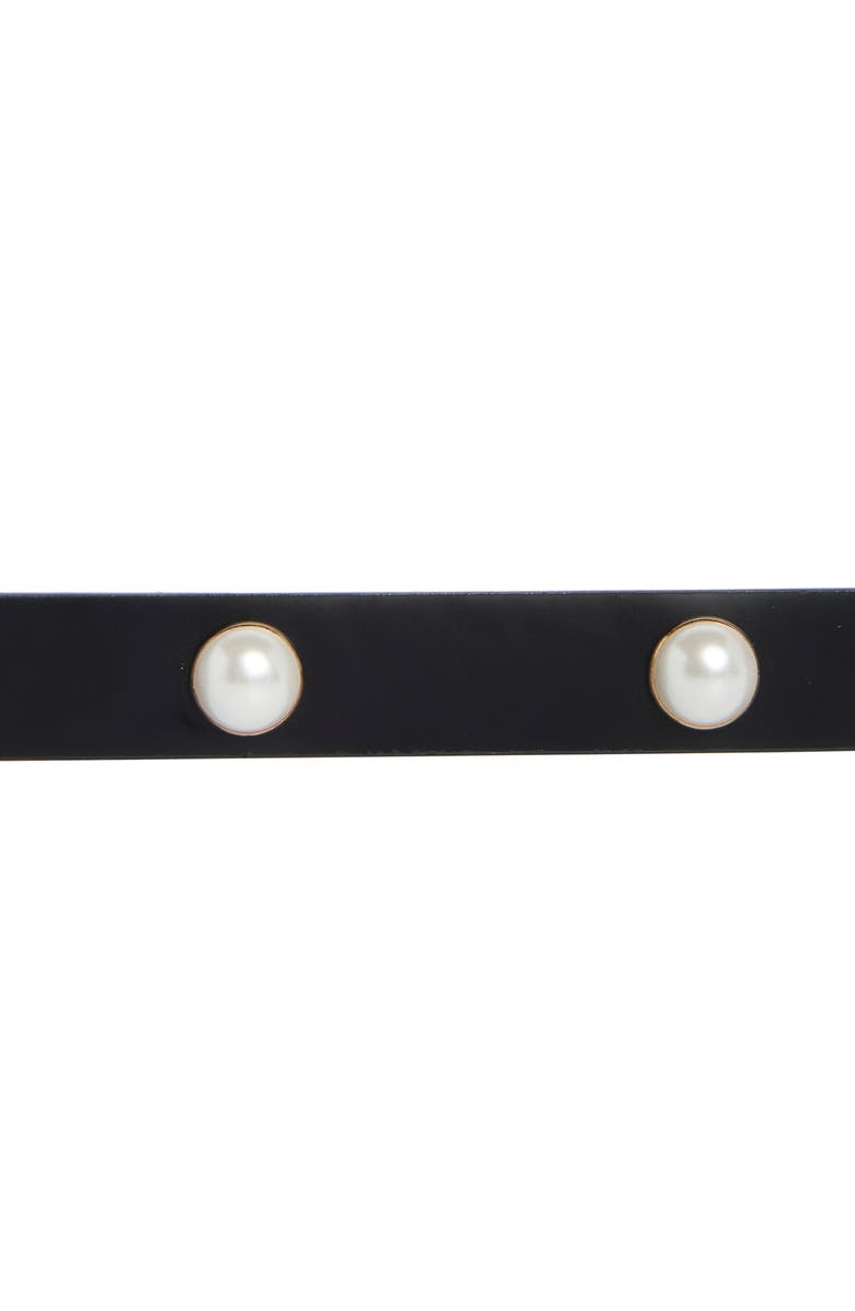 Kate Spade New York faux-pearl stud leather belt, Alternate, color, Black