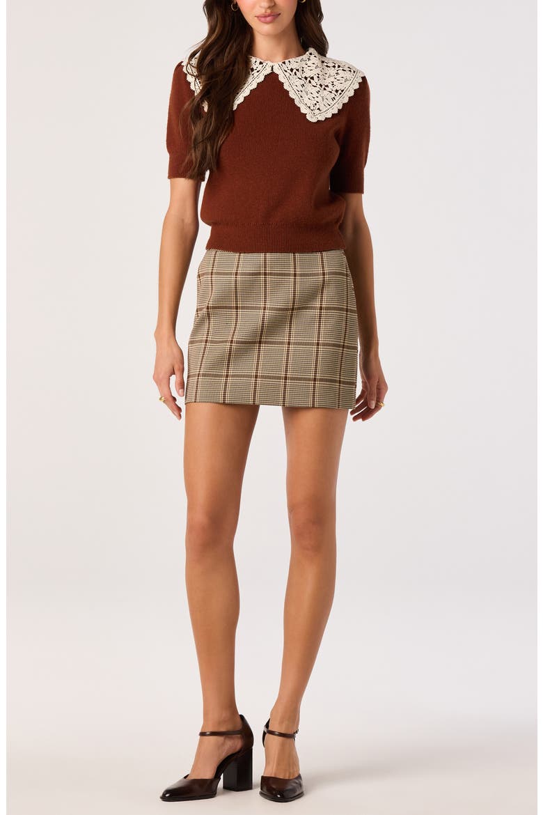 Carianne Lace Collar Short Sleeve Sweater, Alternate, color, RUST