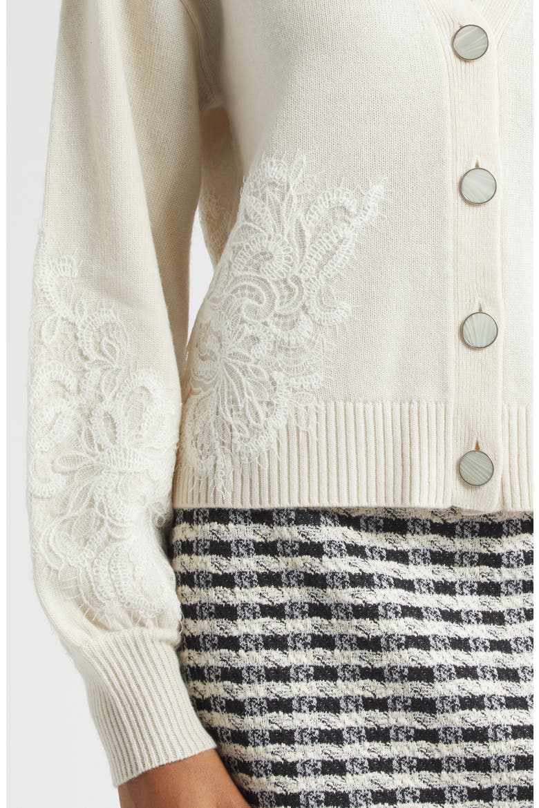 Perry Lace Accent Wool & Cashmere Cardigan, Alternate, color, WINTER WHITE COMBO