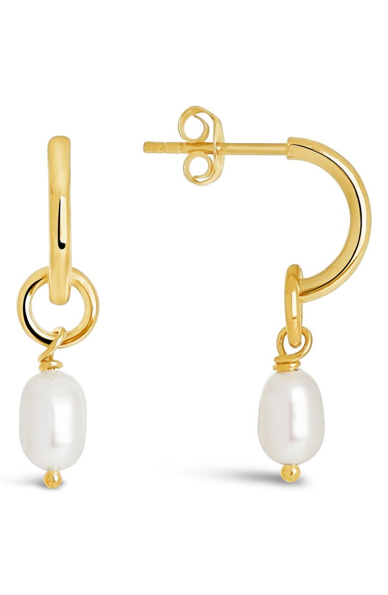 Sterling Forever Freshwater Pearl Drop Huggie Hoop Earrings, Alternate, color, Gold