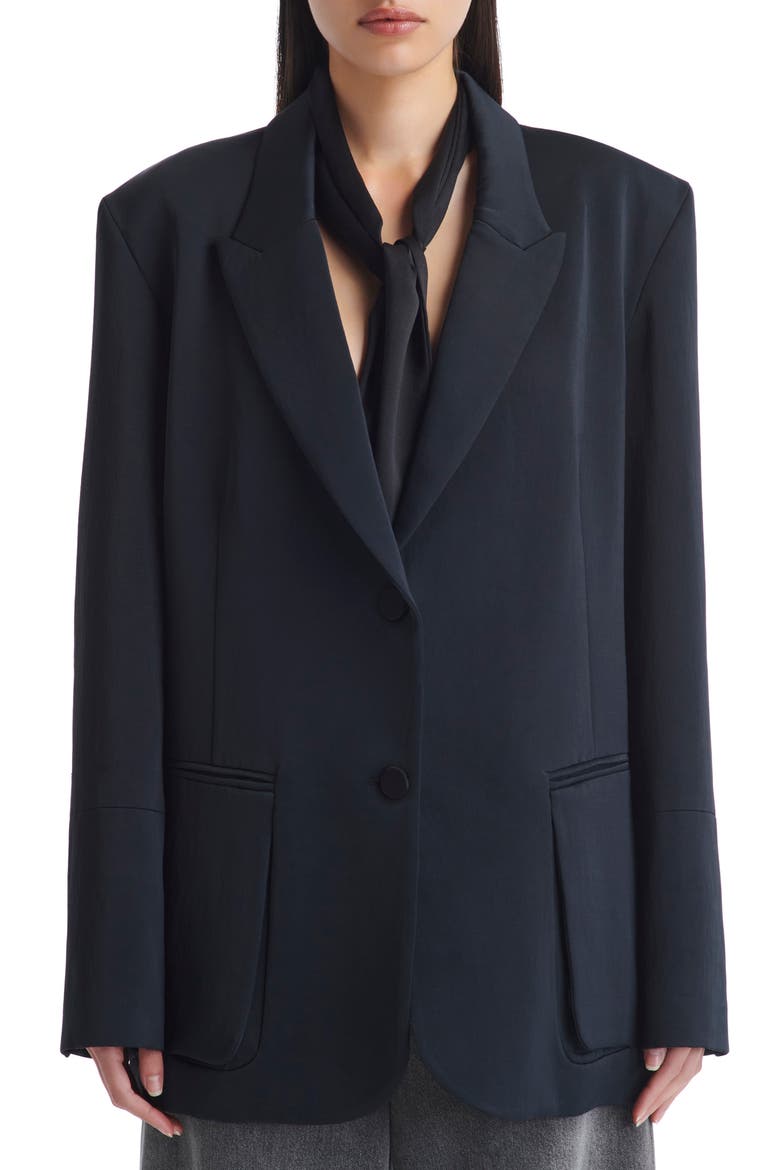 Sweet Pea Tie Neck Blazer, Main, color, BLACK