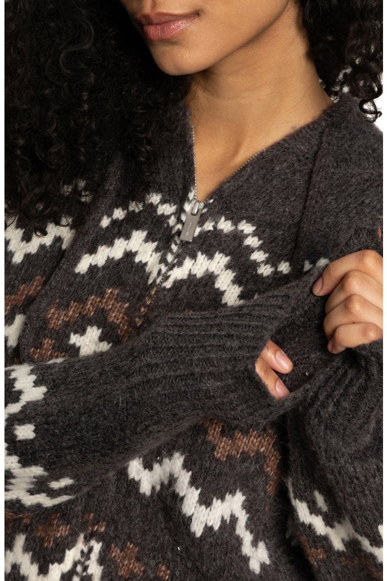 Fair Isle Zip Sweater Hoodie, Alternate, color, MOCHA FAIRISLE
