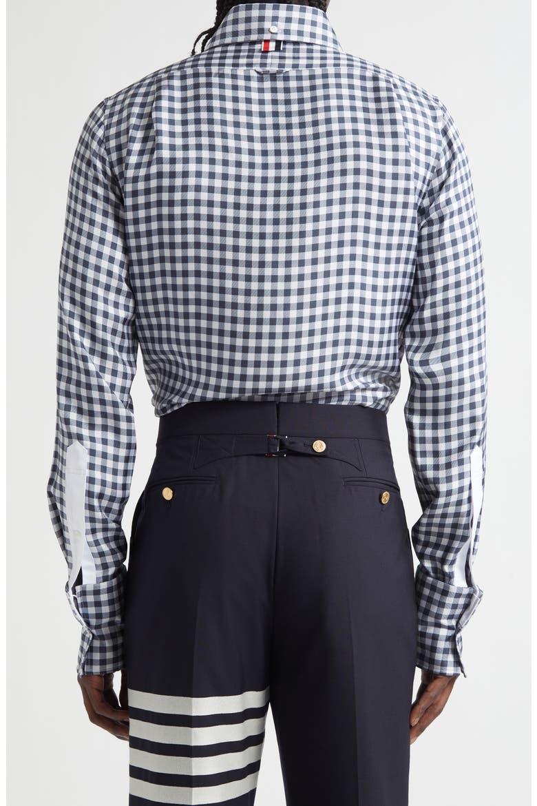 Gingham Straight Fit Convertible Silk Twill Button-Down Shirt, Alternate, color, NAVY