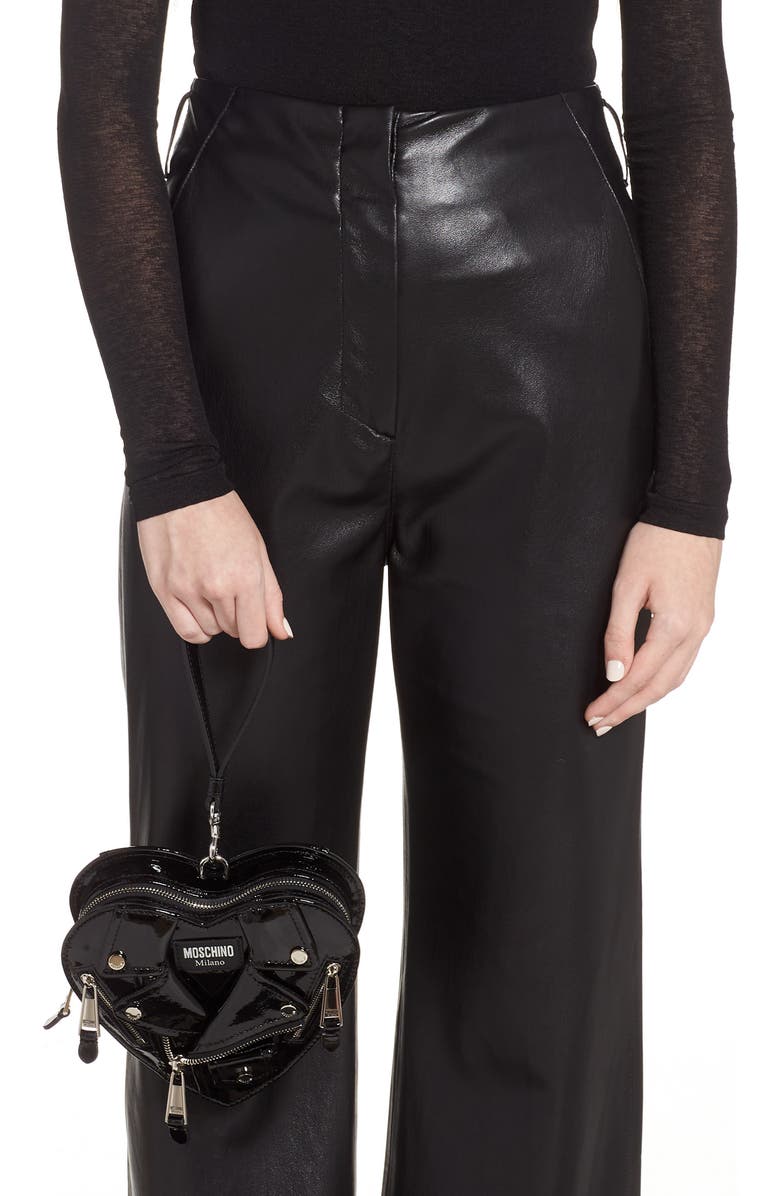 Moschino Moto Jacket Heart Clutch, Alternate, color,