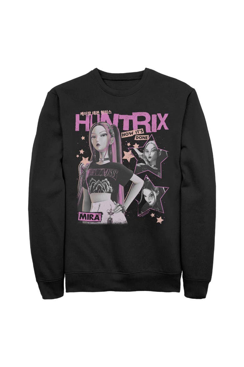 Men's Pop Star Huntrix Mira Long Sleeve Crewneck Sweatshirt, Main, color, Black