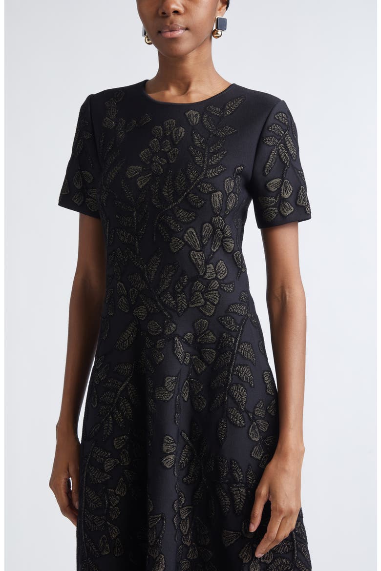 Metallic Floral Jacquard Cocktail Dress, Alternate, color, BLACK/ GOLD