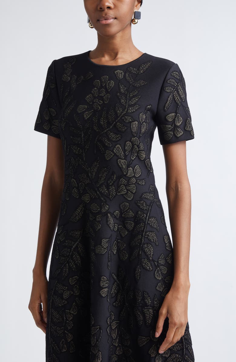 Carolina Herrera Metallic Floral Jacquard Cocktail Dress, Alternate, color, Black/ Gold