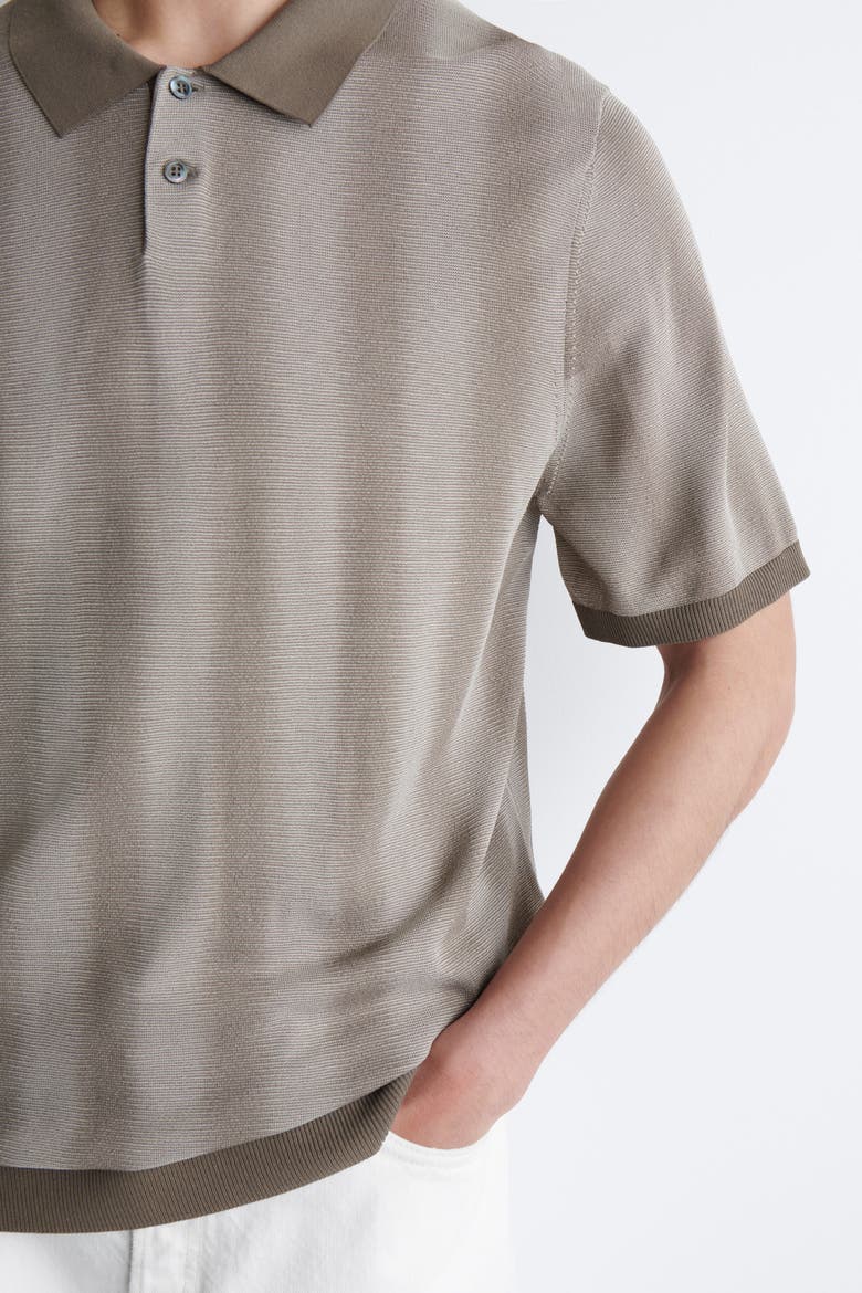 Diffused-Stripe Knit Polo Shirt, Alternate, color, MOLE / STRIPED