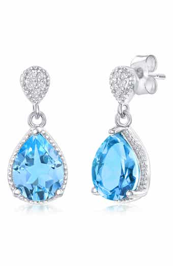 Semiprecious Stone & White Topaz Drop Earrings