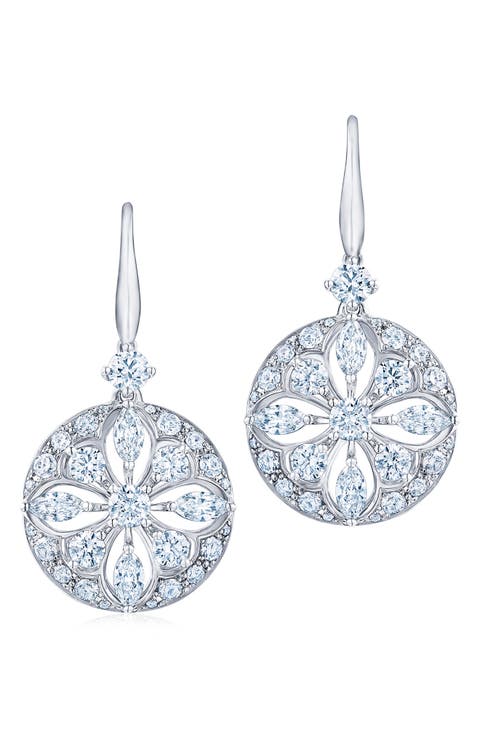 18k Gold Diamond Frame Drop Earrings
