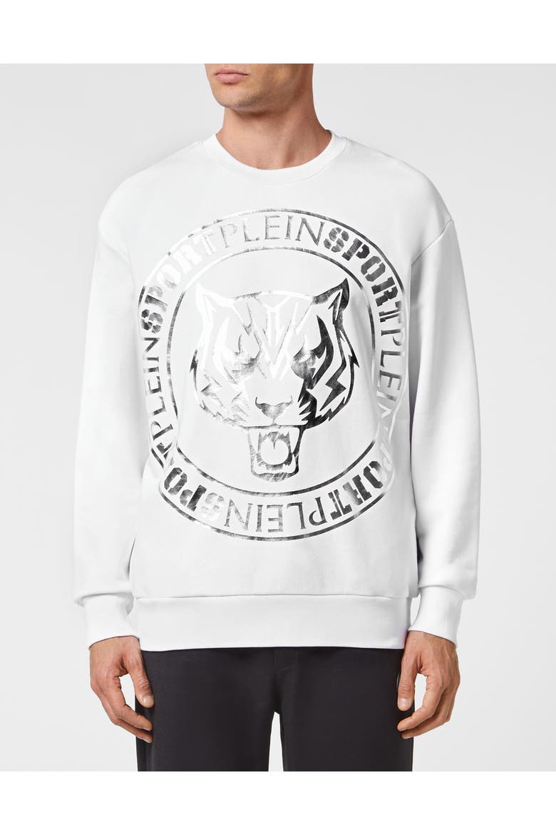 Longsleeve Sweatshirt Tiger Men, Main, color, white