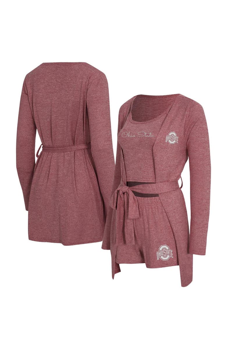 CONCEPTS SPORT Women's Concepts Sport Heather Scarlet Ohio State Buckeyes Rigor Three-Piece Tank, Short & Robe Set, Main, color, 