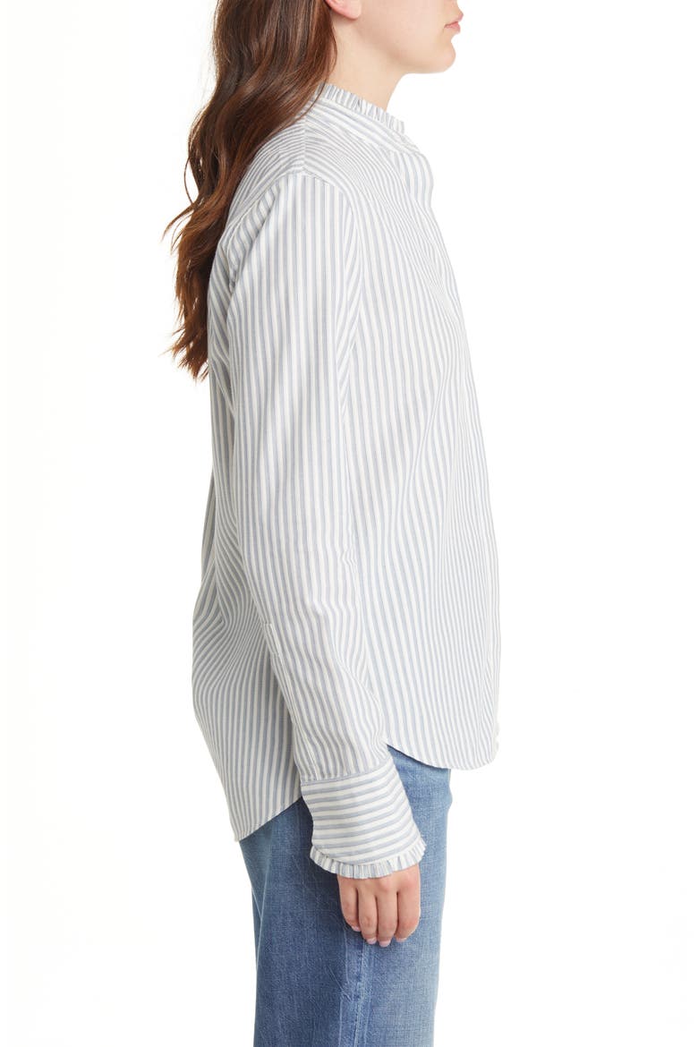 Jordan Stripe Ruffle Cotton Button-Up Shirt, Alternate, color, BLUE STRIPE