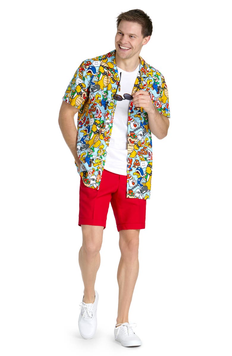 OppoSuits Relaxed Fit Bowser's Kindom Print Camp Shirt, Alternate, color, Miscellaneous