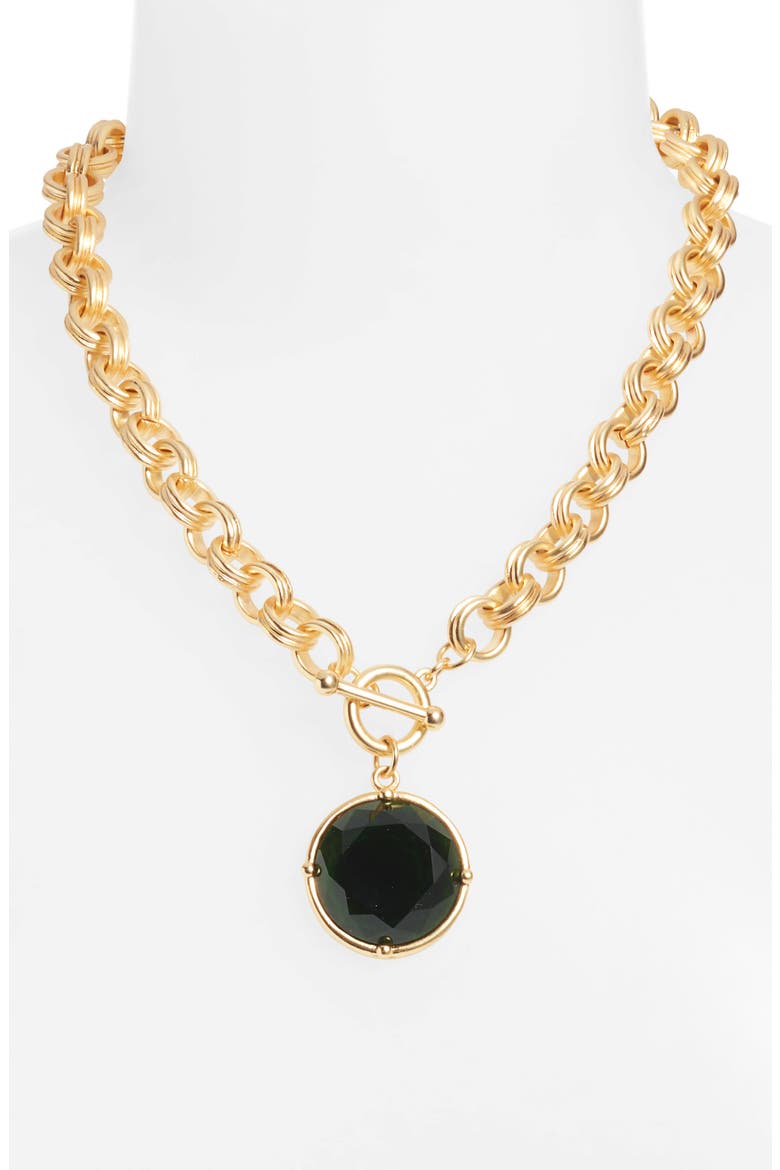 Cabochon Pendant Necklace, Alternate, color, BLACK/ GOLD