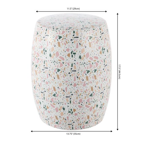 Jonathan Y Chiara 17.5" Terrazzo Ceramic Garden Stool In White/pink