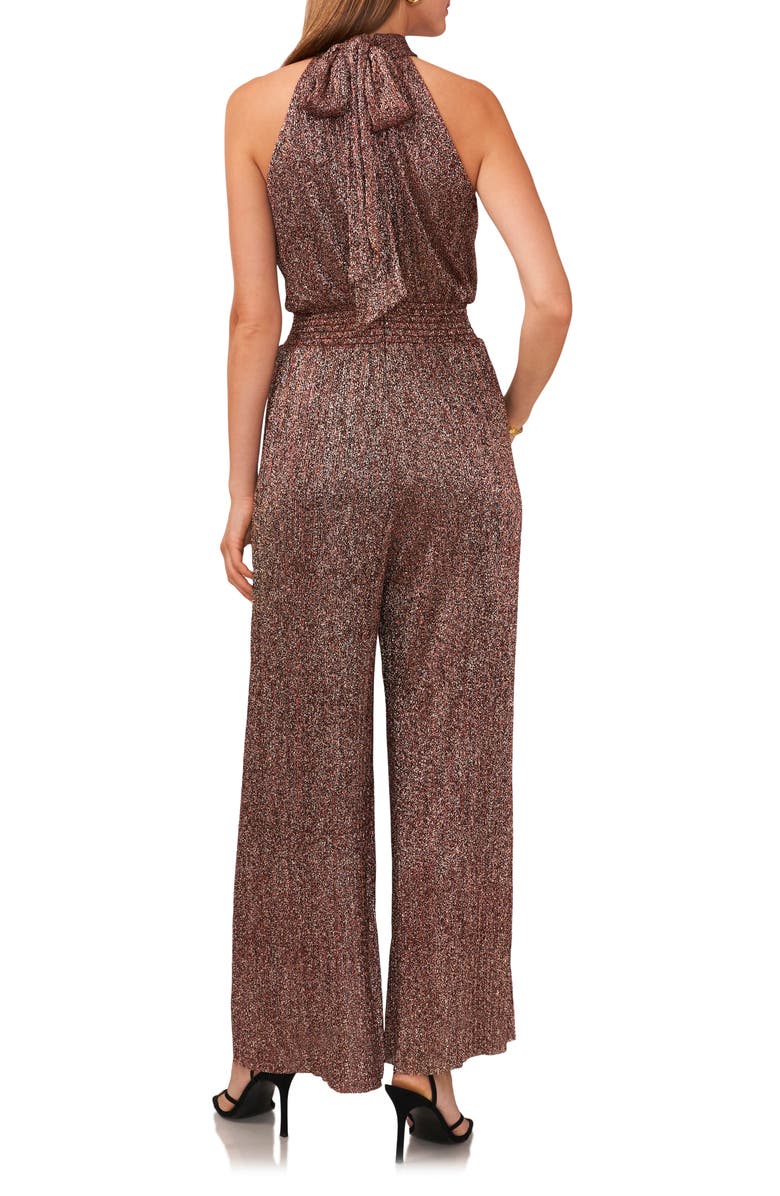 Vince Camuto Metallic Smocked Waist Wide Leg Jumpsuit, Alternate, color, Burgundy