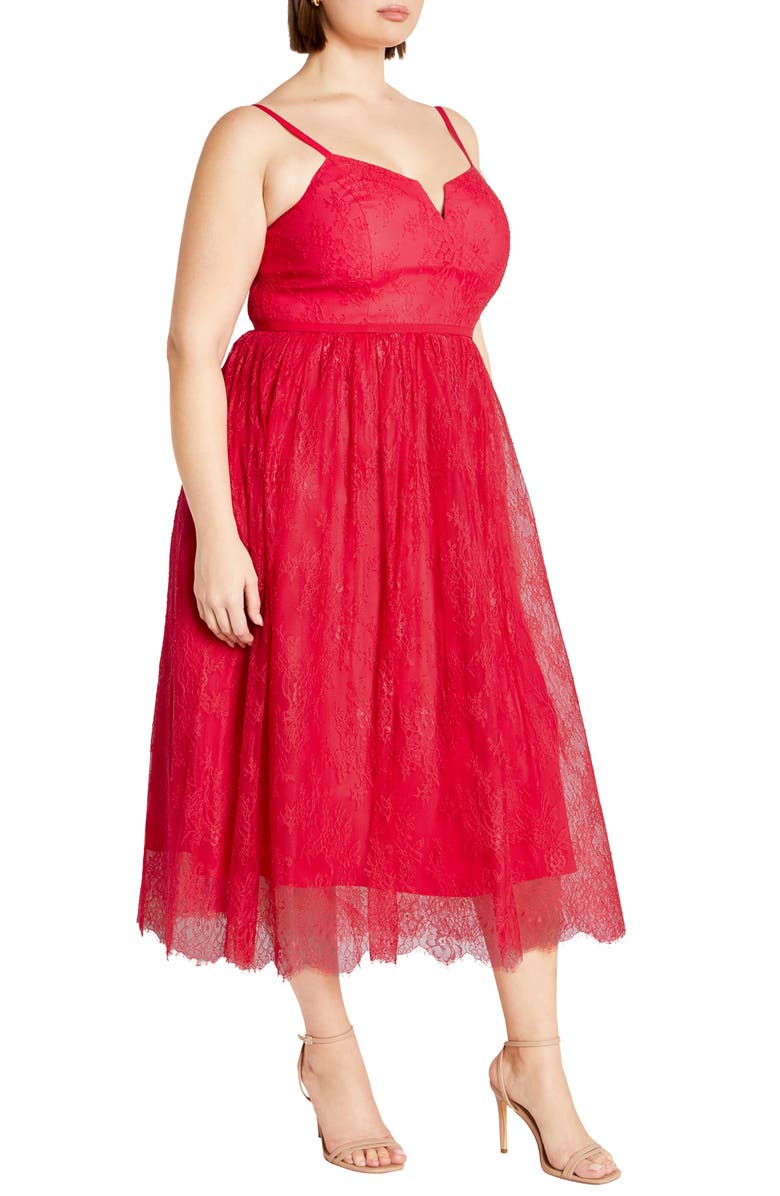 City Chic Serena Lace 
Tulle Fit 
Flare Midi Dress, Alternate, color, Lipstick Pink